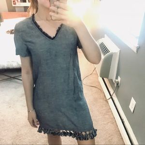 Highline collective chambray fringe shift dress